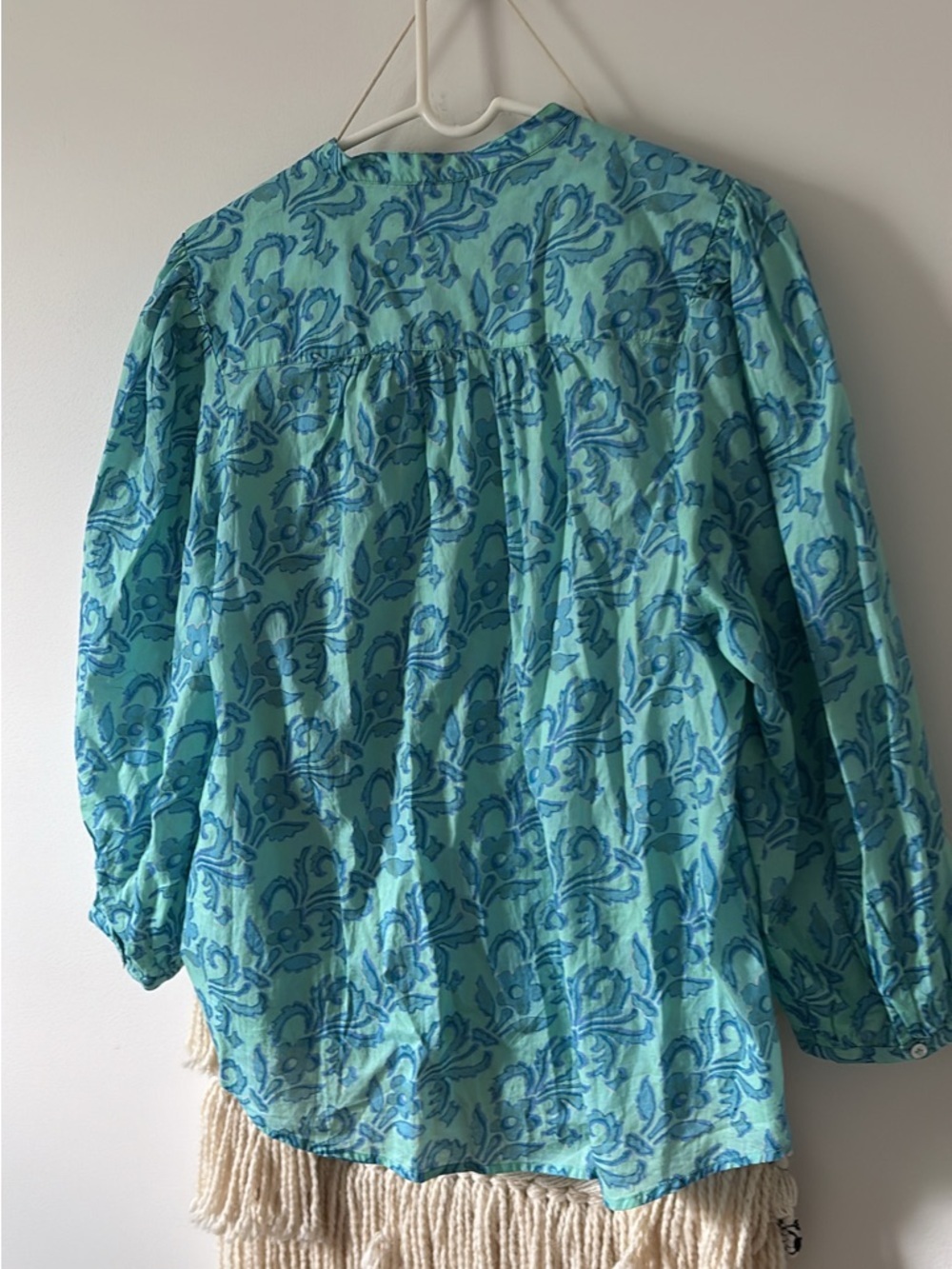 Sundance Faron Blouse Embroidered Balloon Sleeve Cotton Blue Green Medium - Picture 4 of 4